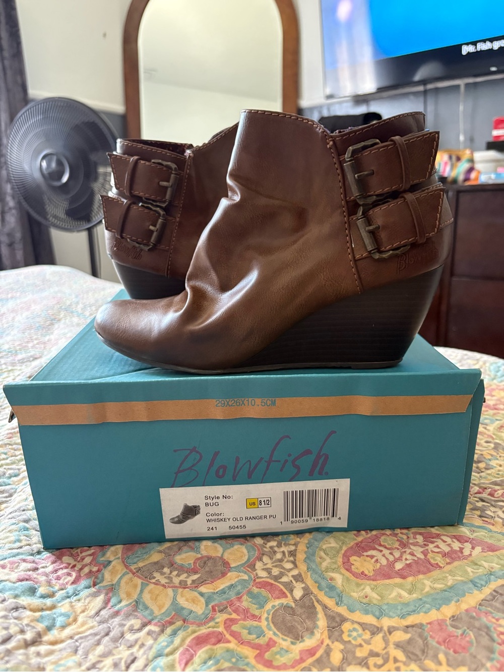 Blowfish Whiskey Brown Double-Buckle Wedge Ankle Boots